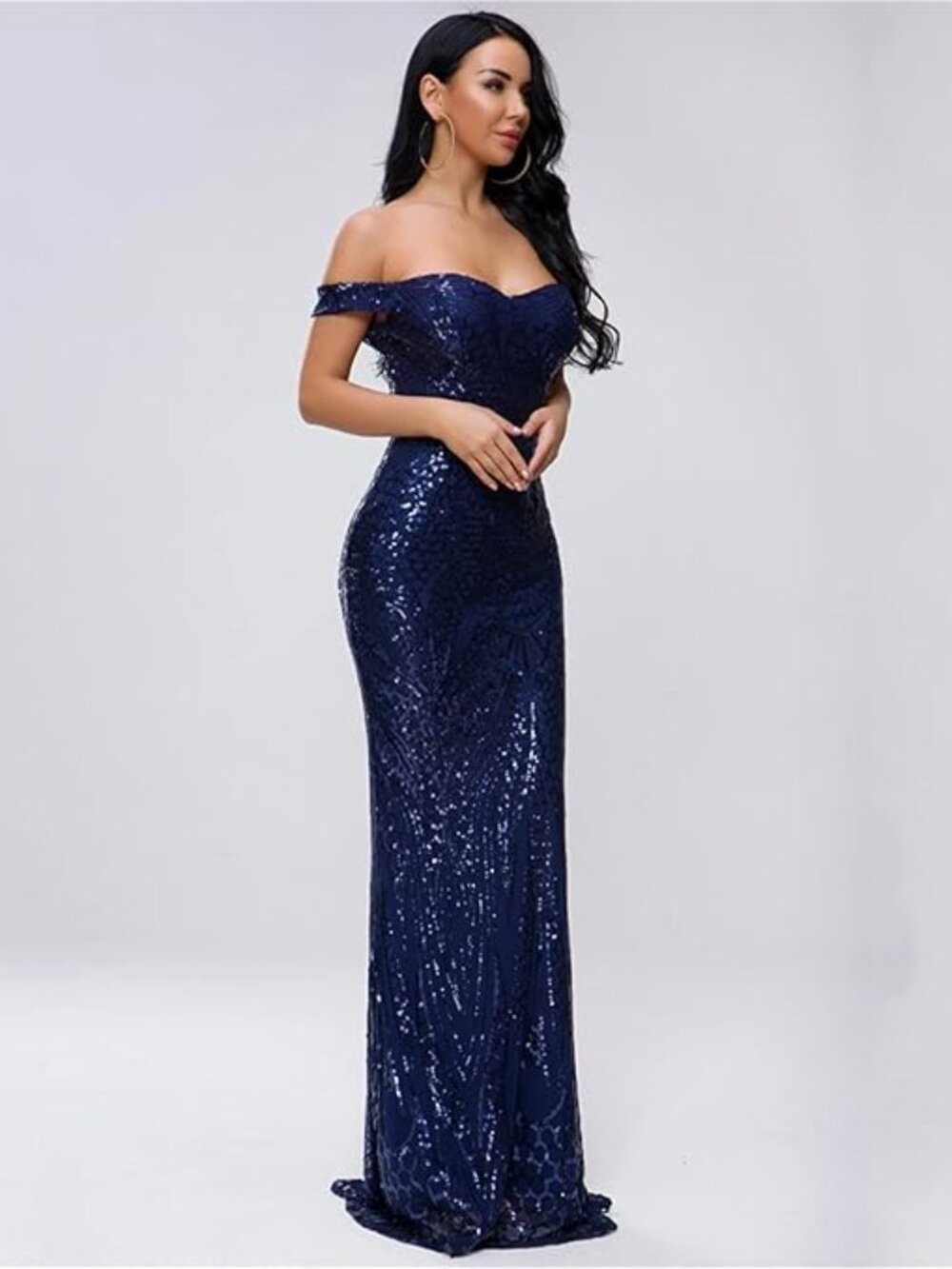 NWT! Sapphire Blue Sequin Mermaid Maxi Dress Prom Gala Formal Black Tie XS